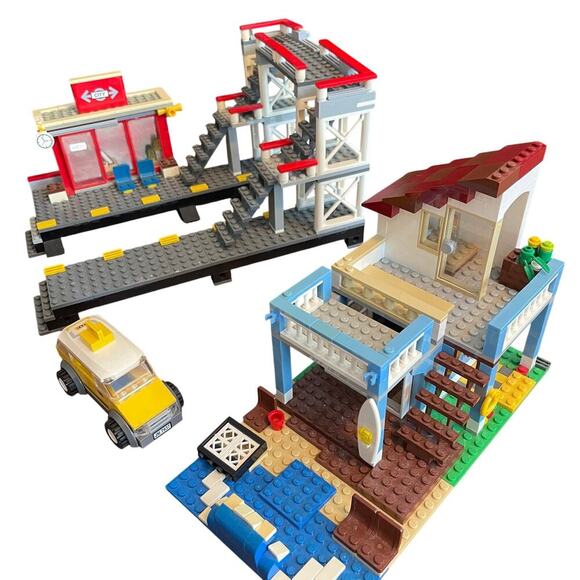 LEGO CREATOR Sea Side Beach House + Train Station INCOMPLETE AND GLUED - Picture 1 of 14
